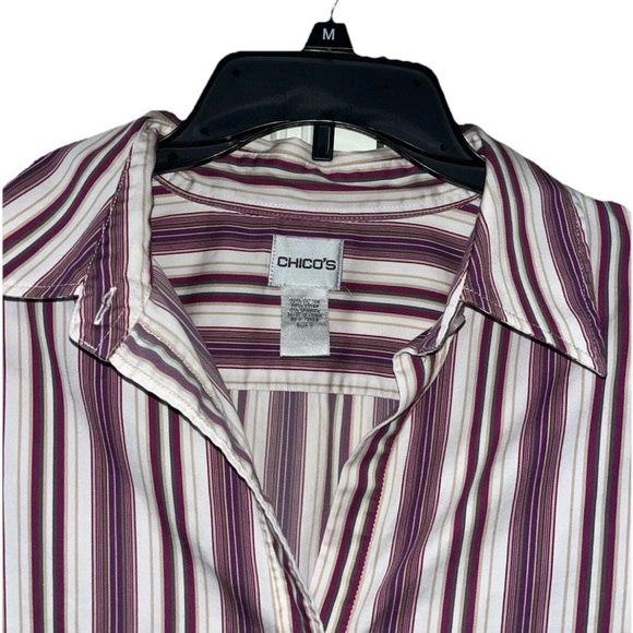 Chicos Button Up Womens Blouse Size 2 Long Sleeve Stripes  C-1 - Picture 2 of 3